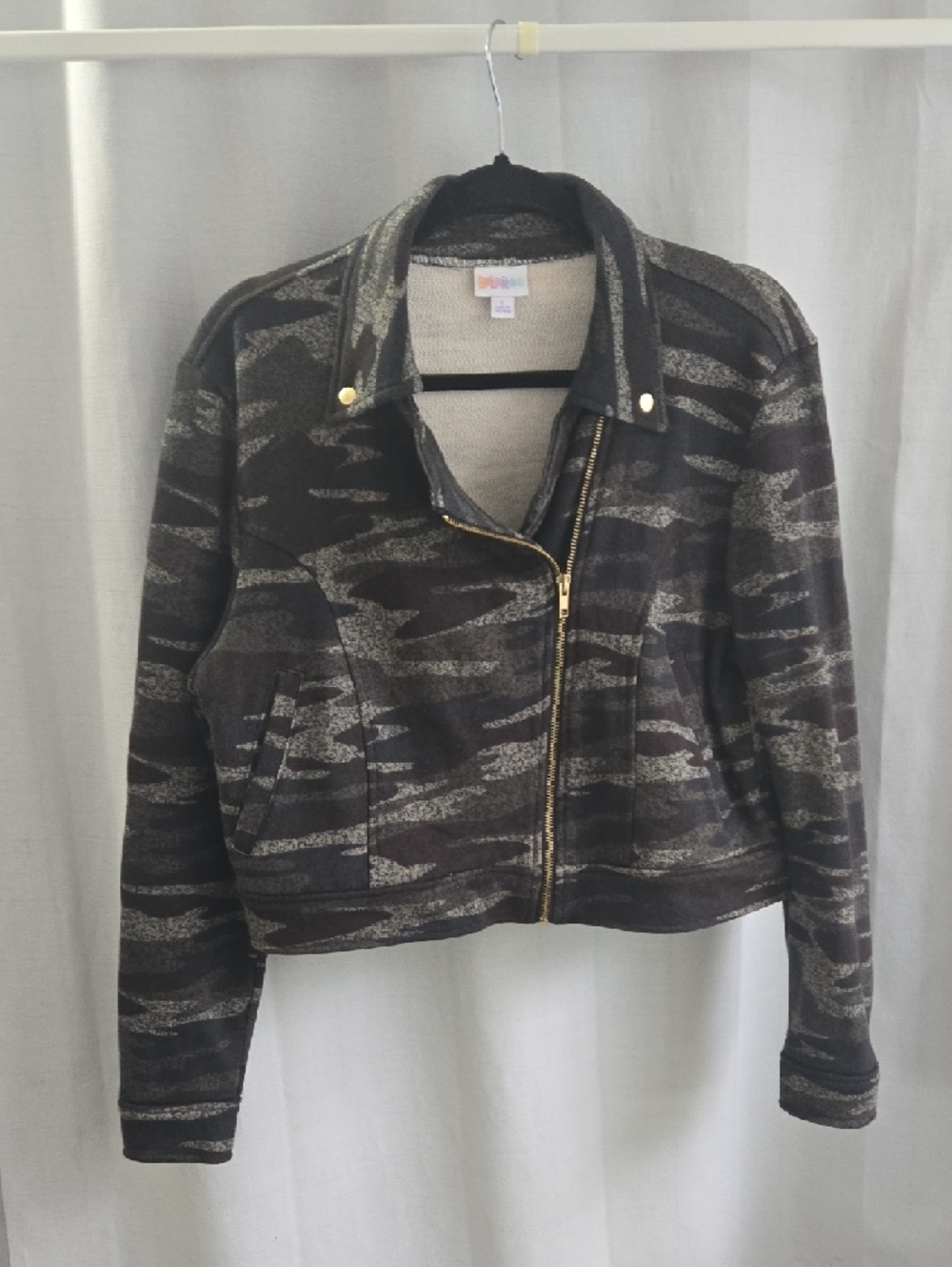 LuLaRoe Black & Gray Camo Moto Jacket - Picture 4 of 11